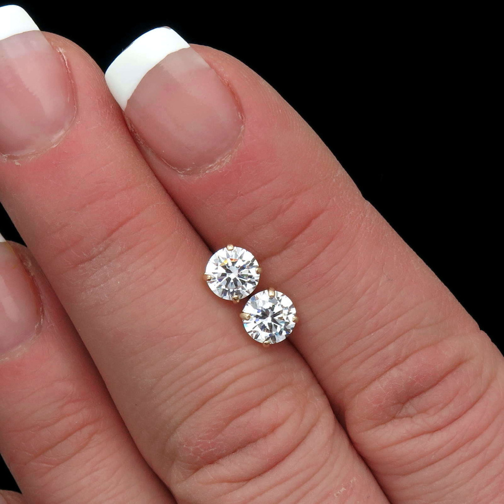 2ct Round Created Diamond Earrings 14K Yellow Gold Screwback Solitaire Studs